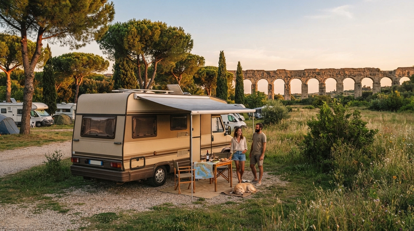 Rome Round trip - Heading South - A Fusion of History, Nature, and Fun! — campground with a motorhome