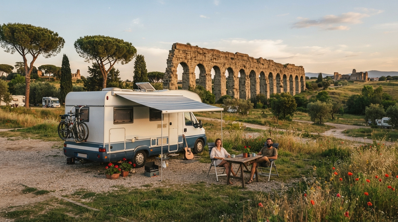 Rome Roundtrip - Heading East - Bella Italia Discovery — campground with a motorhome