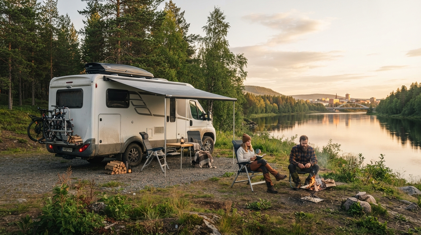 Rovaniemi Roundtrip - End of Europe scenic roads — campground with a motorhome