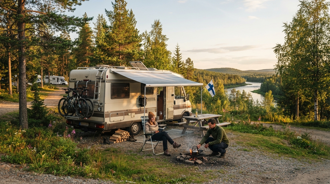 Rovaniemi to Tromsø - The Nordic Discovery Route — campground with a motorhome