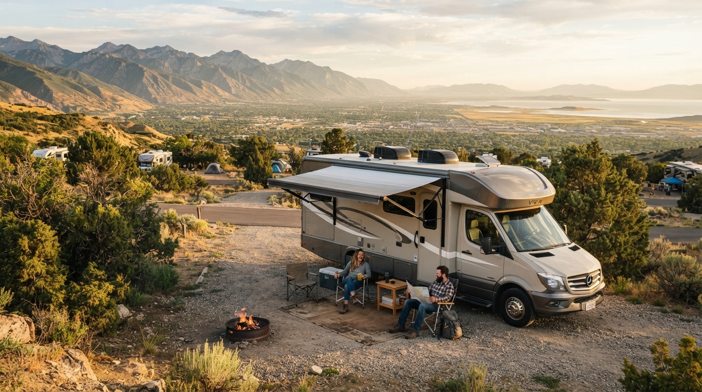 Salt Lake City to Boston - Mountains, Monuments, and Memories — campground with a motorhome