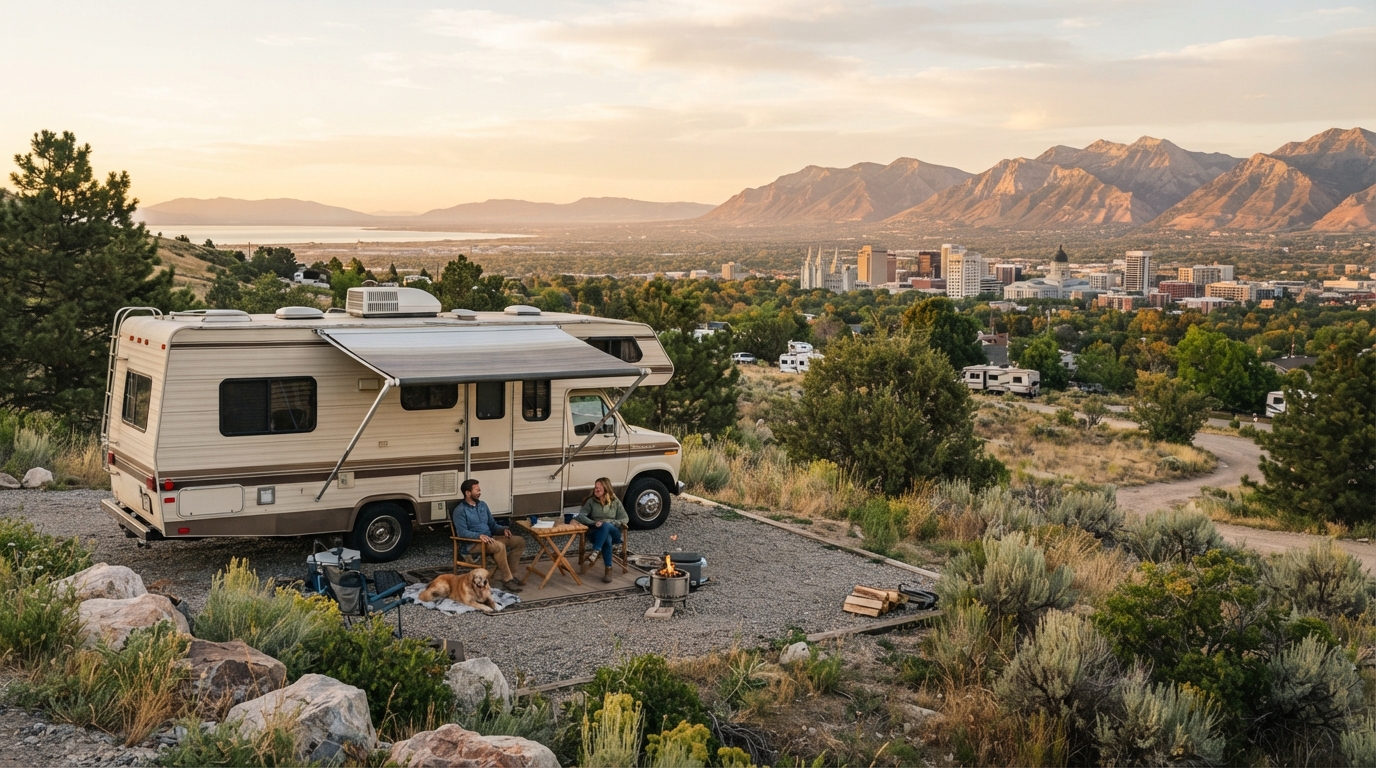 Salt Lake City to Minneapolis - Heartland Horizons — campground with a motorhome