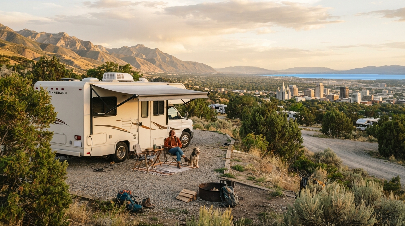 Salt Lake City to Las Vegas — campground with a motorhome