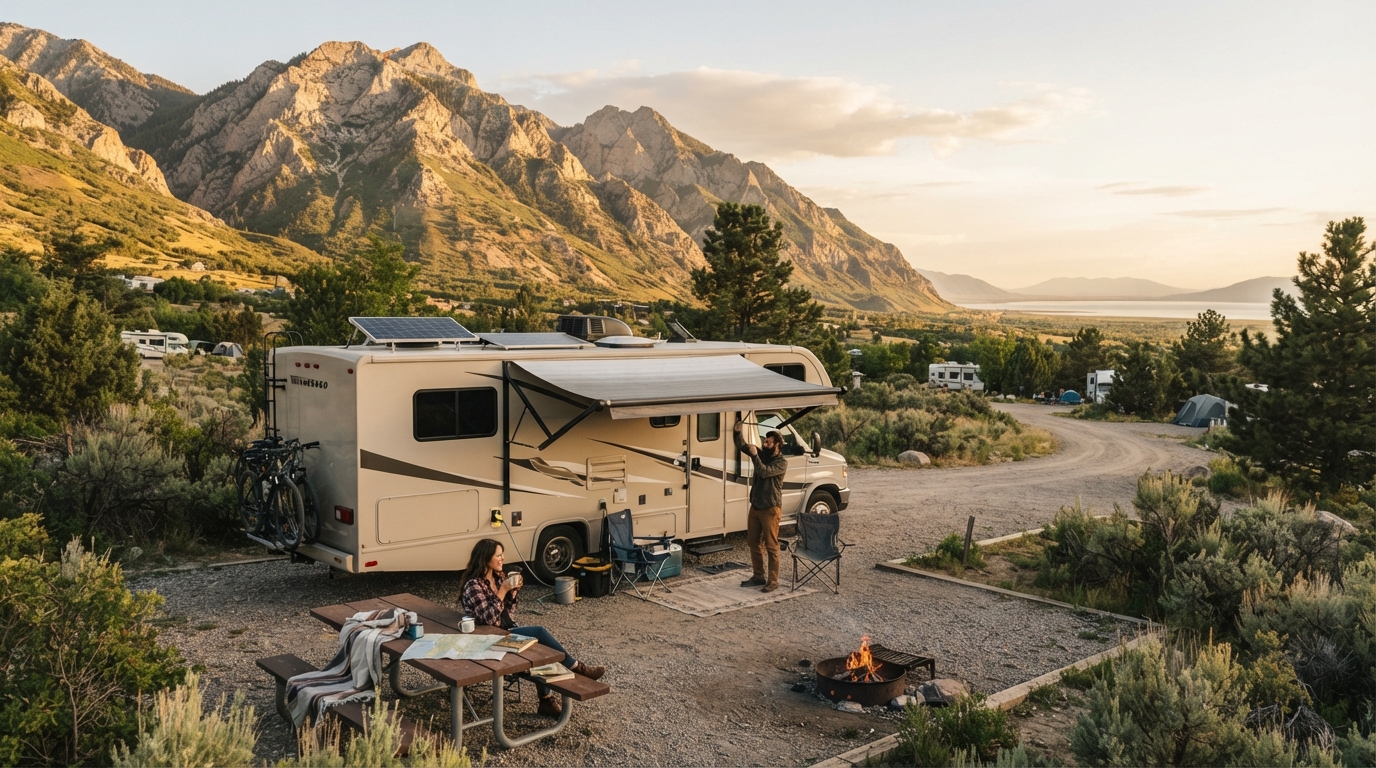 Salt Lake City to San Francisco — campground with a motorhome