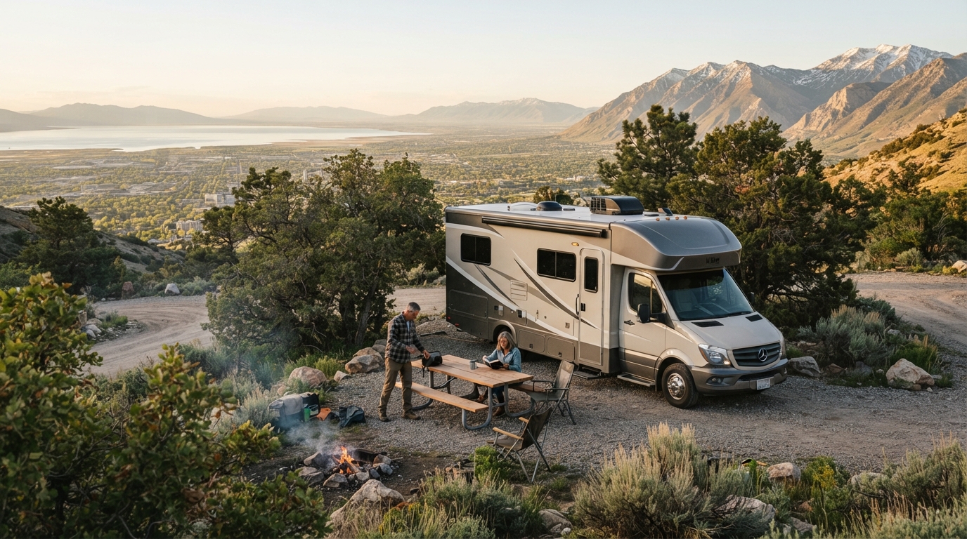 Salt Lake City to Chicago - Utah Echoes to Illinois Harmony — campground with a motorhome