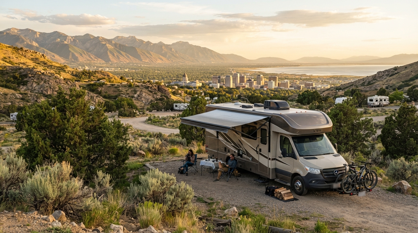 Salt Lake City to Chicago - Utah Echoes to Illinois Harmony — campground with a motorhome