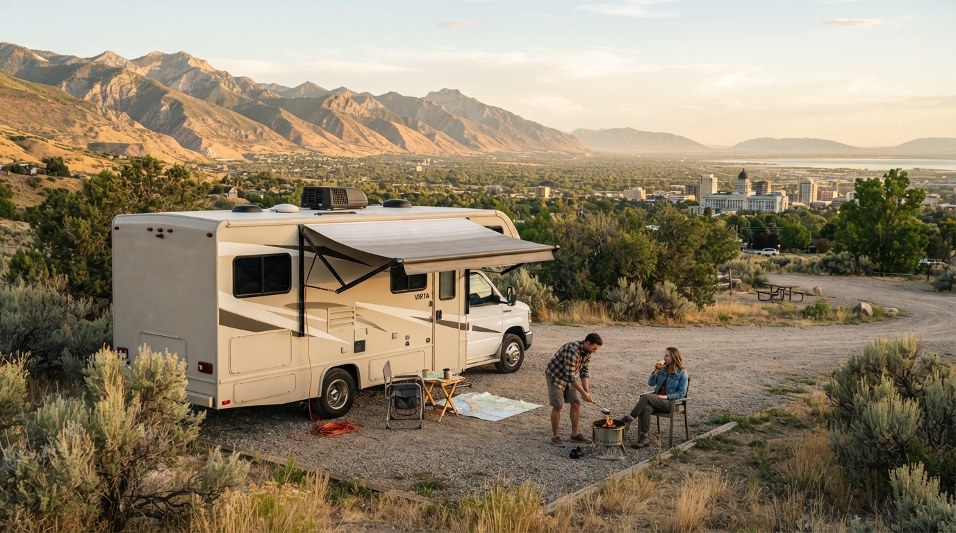 Salt Lake City to New Orleans - Southern Harmony RV Adventure — campground with a motorhome