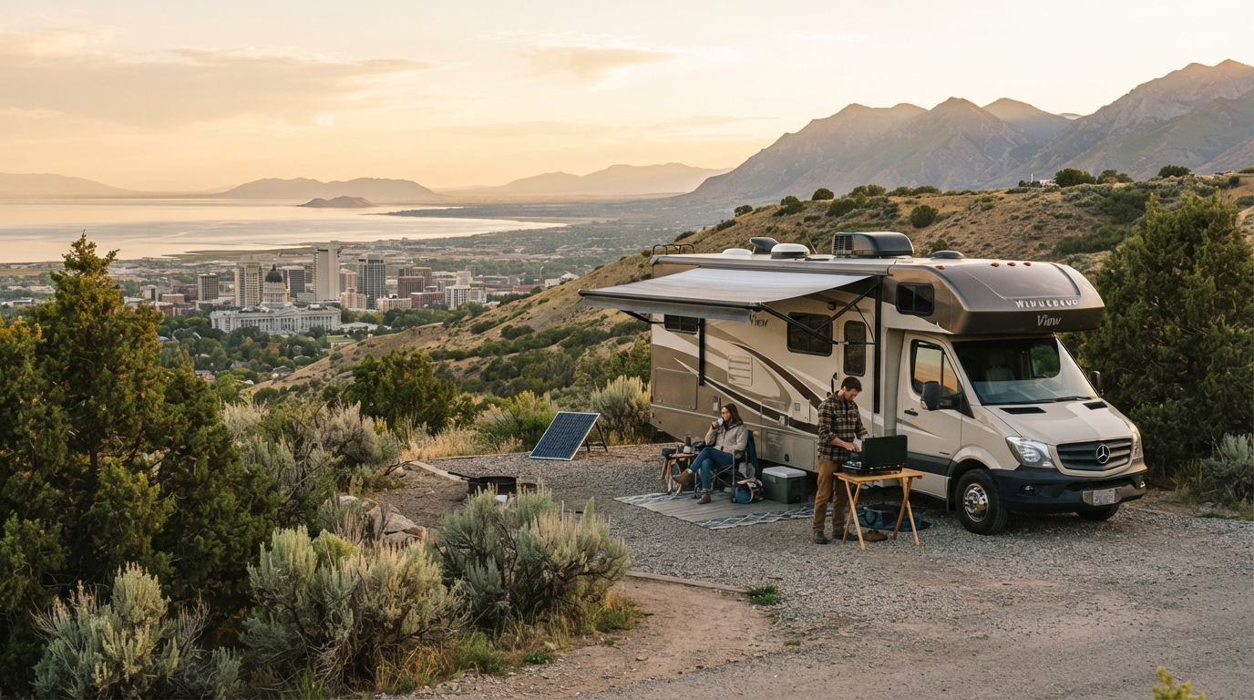 Salt Lake City to Tampa - A  Family RV Odyssey — campground with a motorhome