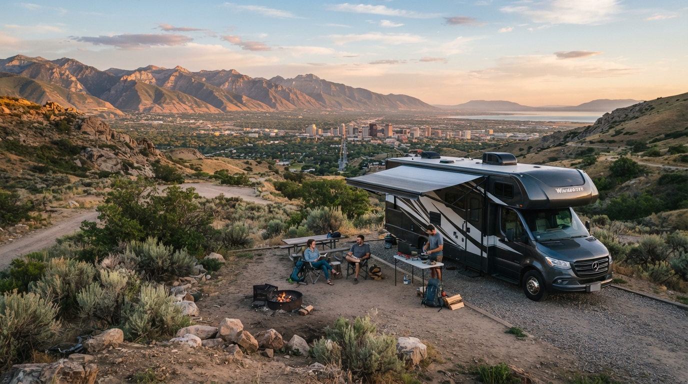 Salt Lake City to Bozeman - Rocky Mountain Rendezvous - Maya — campground with a motorhome