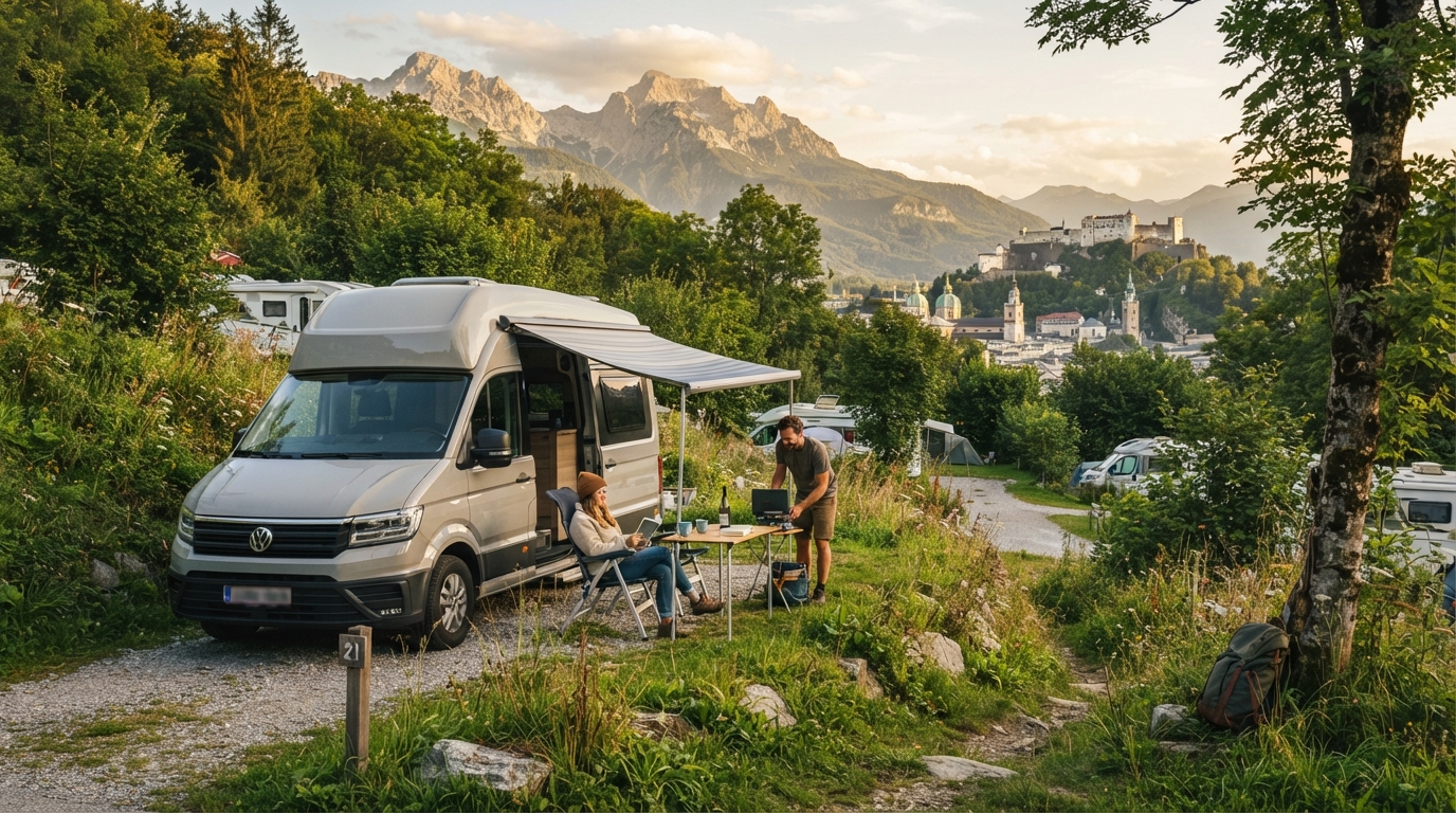 Salzburg Round trip - The Best of Austria Road Trip by Motorhome — campground with a motorhome