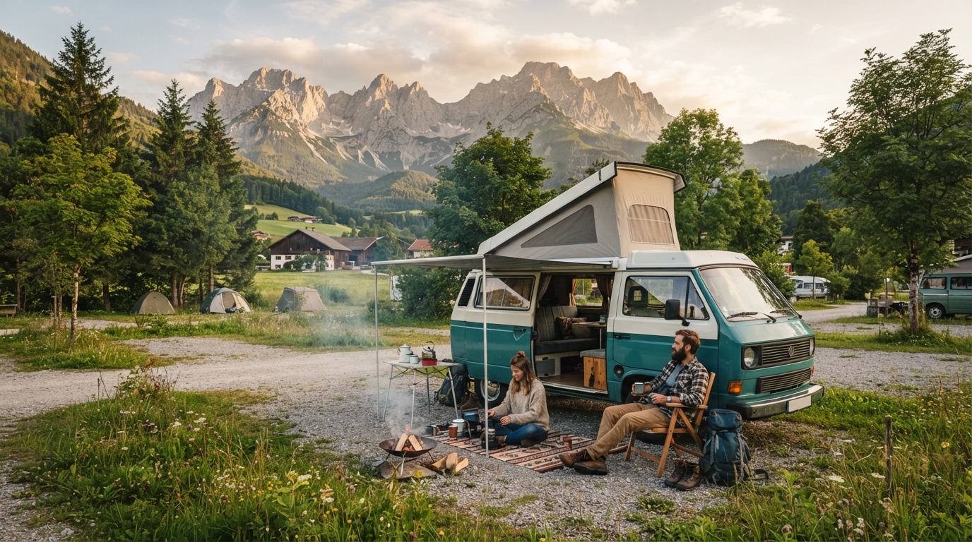 Salzburg Roundtrip - Three Countries One Epic Campervan Journey — campground with a motorhome