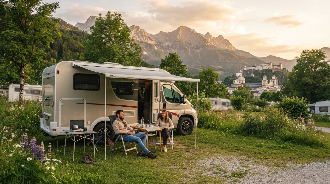 Salzburg Roundtrip - Drive Austria's Most Beautiful Alpine Road — campground with a motorhome