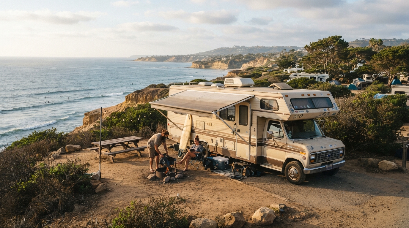 San Diego Roundtrip - Unraveling the West's Wonders — campground with a motorhome