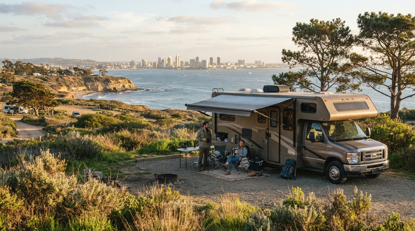 San Diego to Denver - A Journey of Discovery — campground with a motorhome