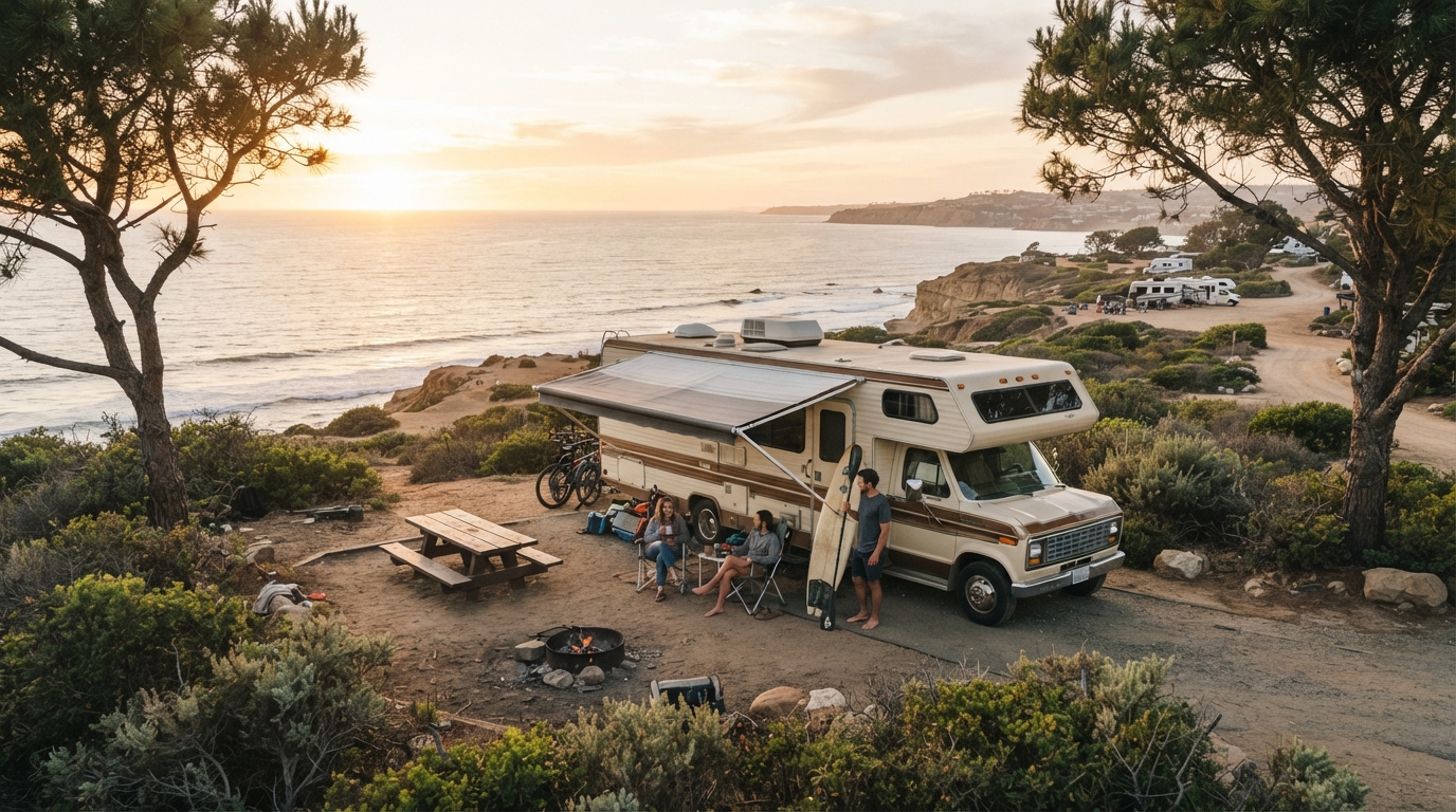 San Diego to Atlanta - A Journey of Adventure and Discovery — campground with a motorhome