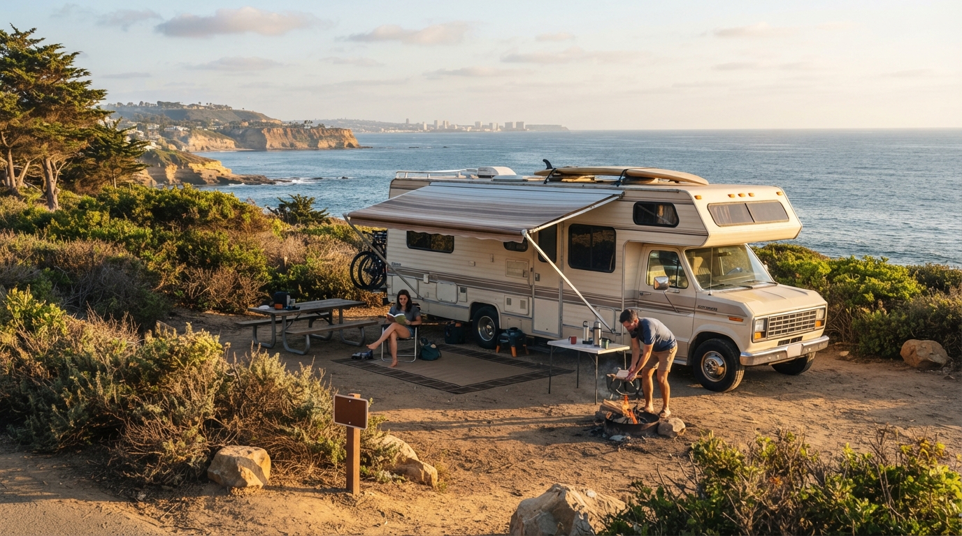 San Diego to Houston - A Journey of Discovery and Adventure — campground with a motorhome