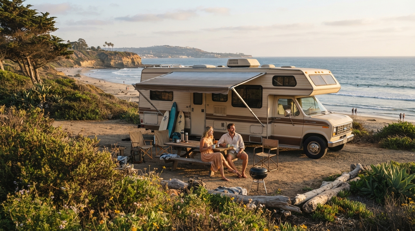 San Diego to Charlotte - From Shimmering Deserts to Musical Legends — campground with a motorhome