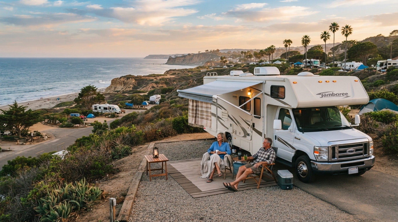 San Diego to Portland - A West Coast Odyssey — campground with a motorhome