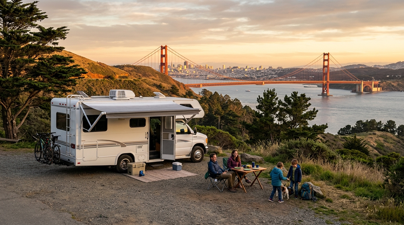 San Francisco to Charlotte — campground with a motorhome