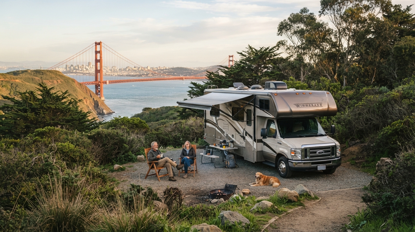 San Francisco to Atlanta - Americana Adventure — campground with a motorhome
