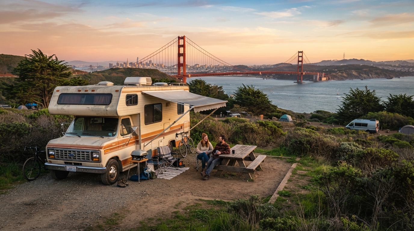 San Francisco to Houston — campground with a motorhome