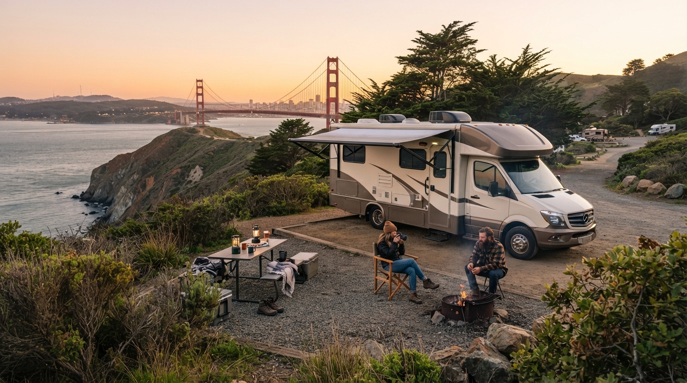 San Francisco to Denver - South — campground with a motorhome
