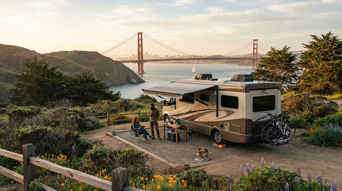 San Francisco Round trip - South — campground with a motorhome