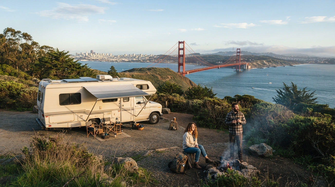 San Francisco to Bozeman - Including Yellowstone — campground with a motorhome