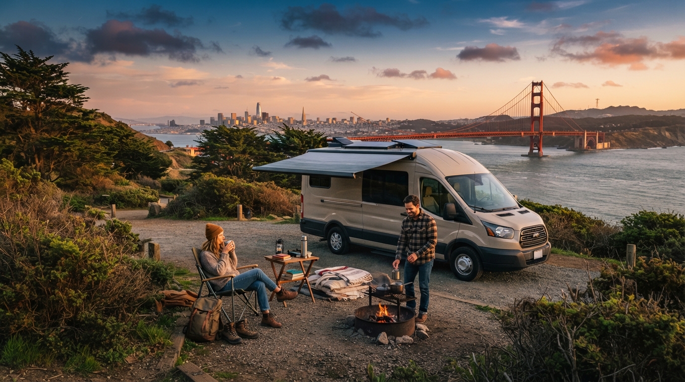San Francisco to Salt Lake City — campground with a motorhome