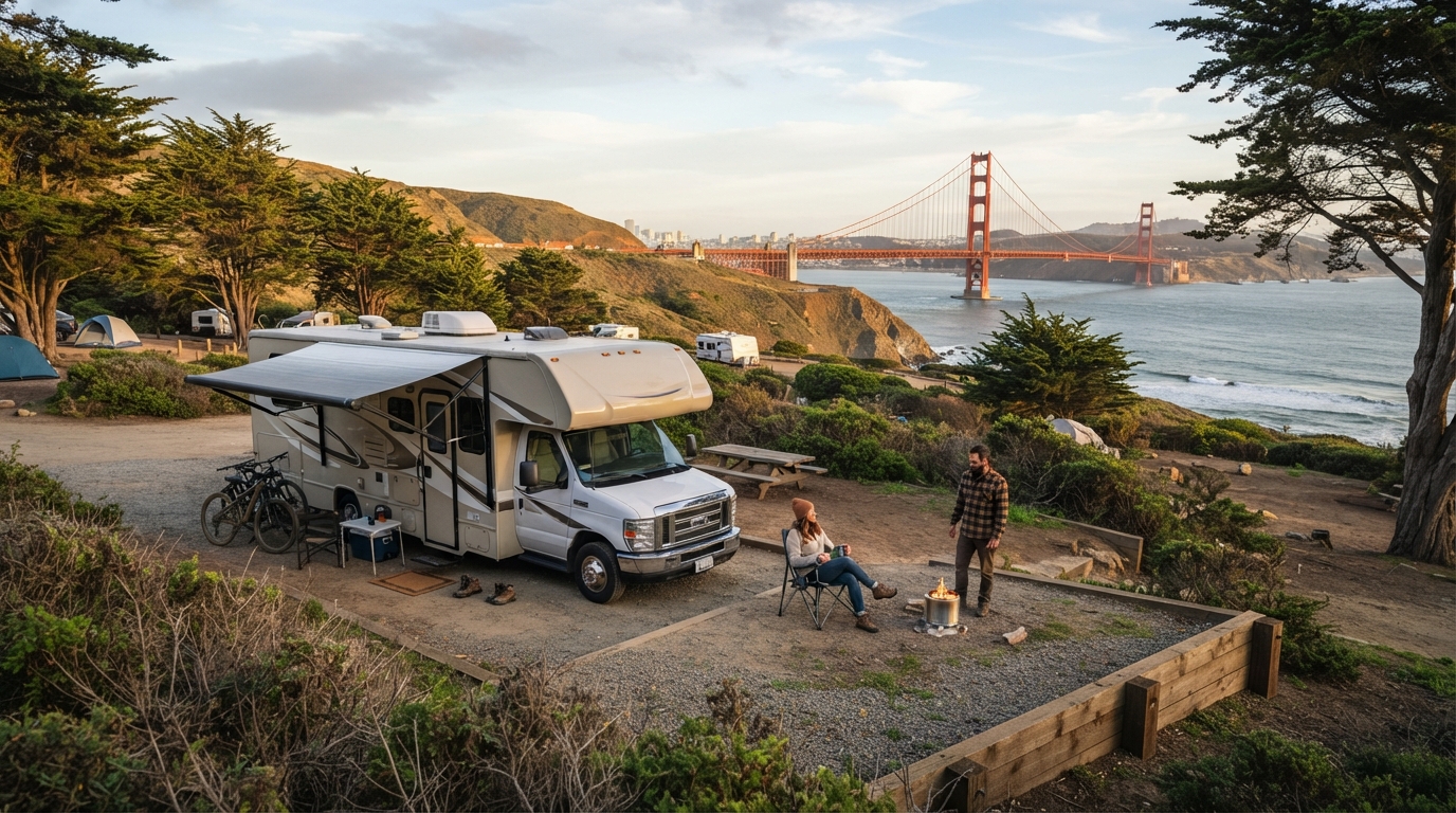 San Francisco to Chicago - Transcontinental Treasures — campground with a motorhome