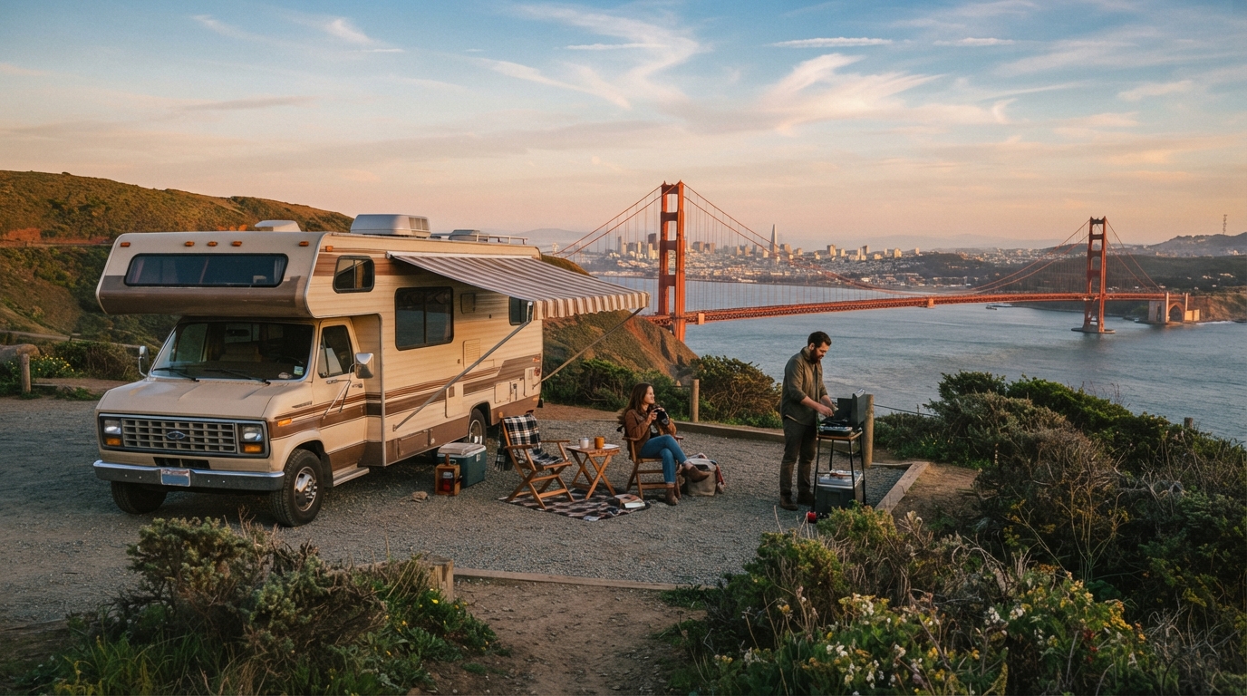 San Francisco to Albuquerque — campground with a motorhome
