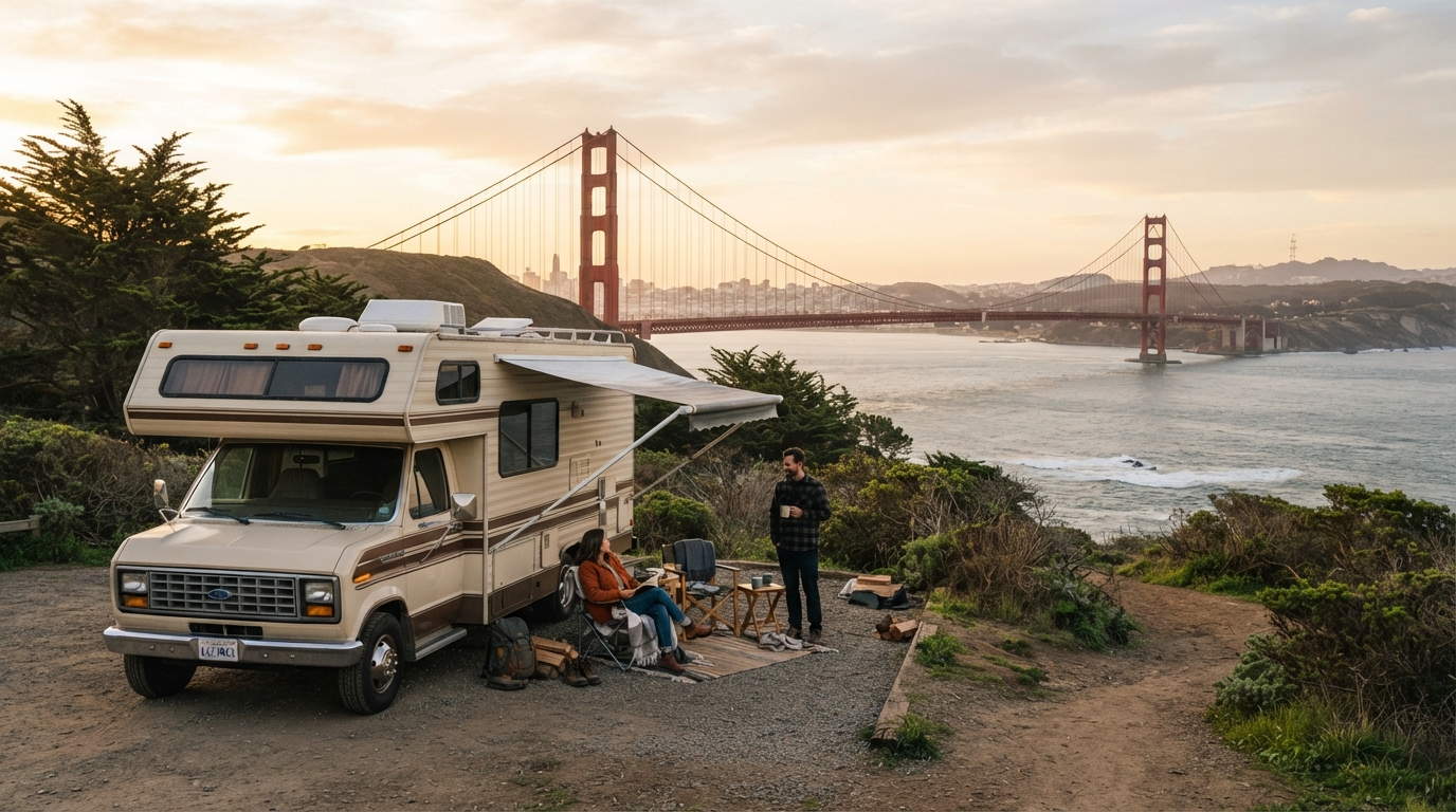 San Francisco to Albuquerque — campground with a motorhome
