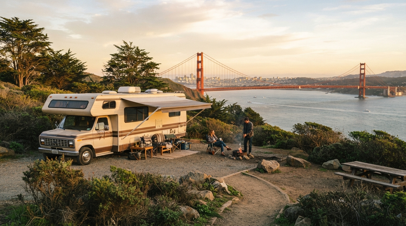 San Francisco to Austin - Including Road No. 1 — campground with a motorhome