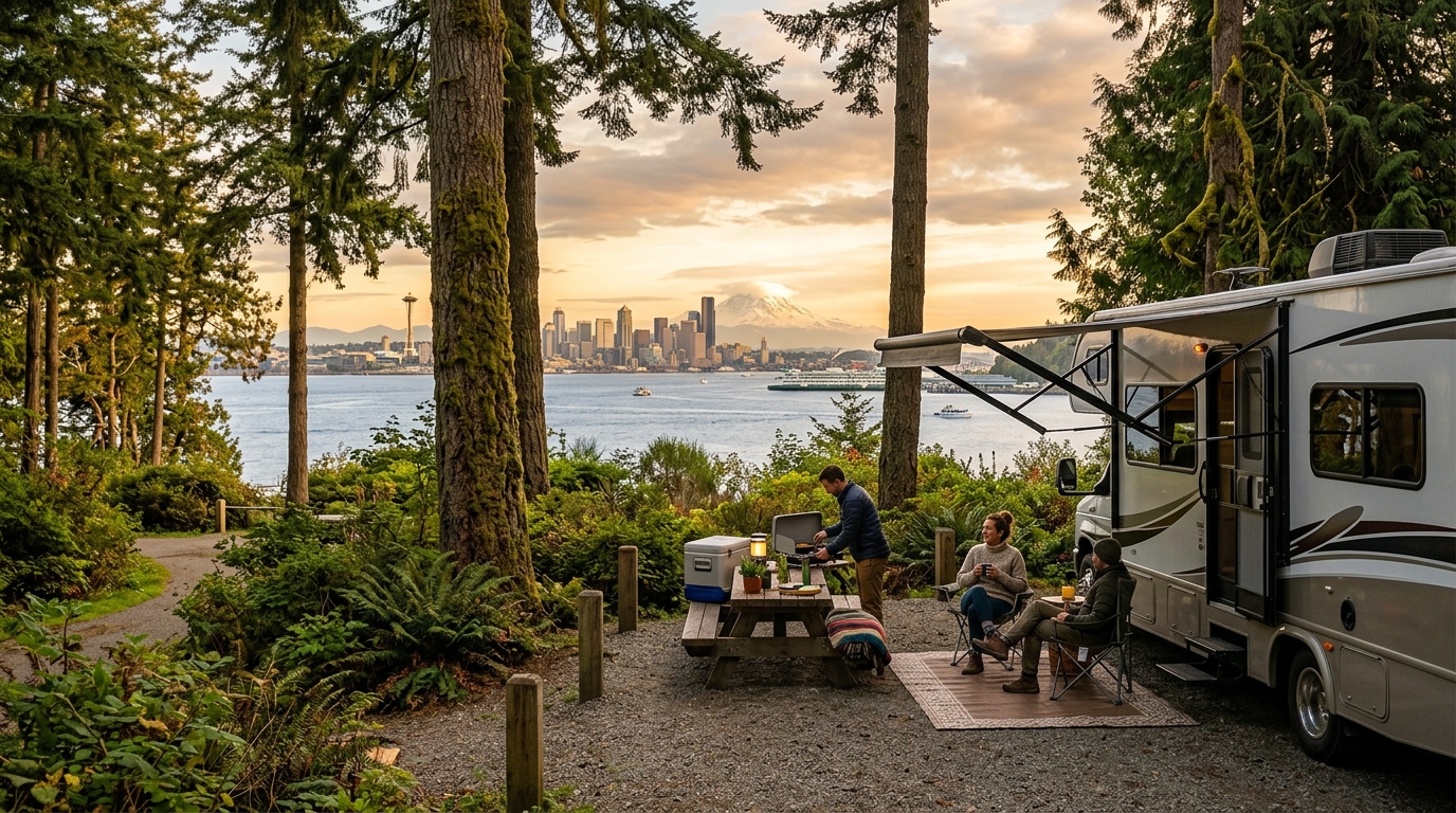 Seattle to Boston - The Great Northern - Coast to coast — campground with a motorhome