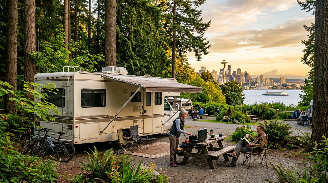 Seattle to Tampa - Ultimate American Coast to Coast Odyssey — campground with a motorhome