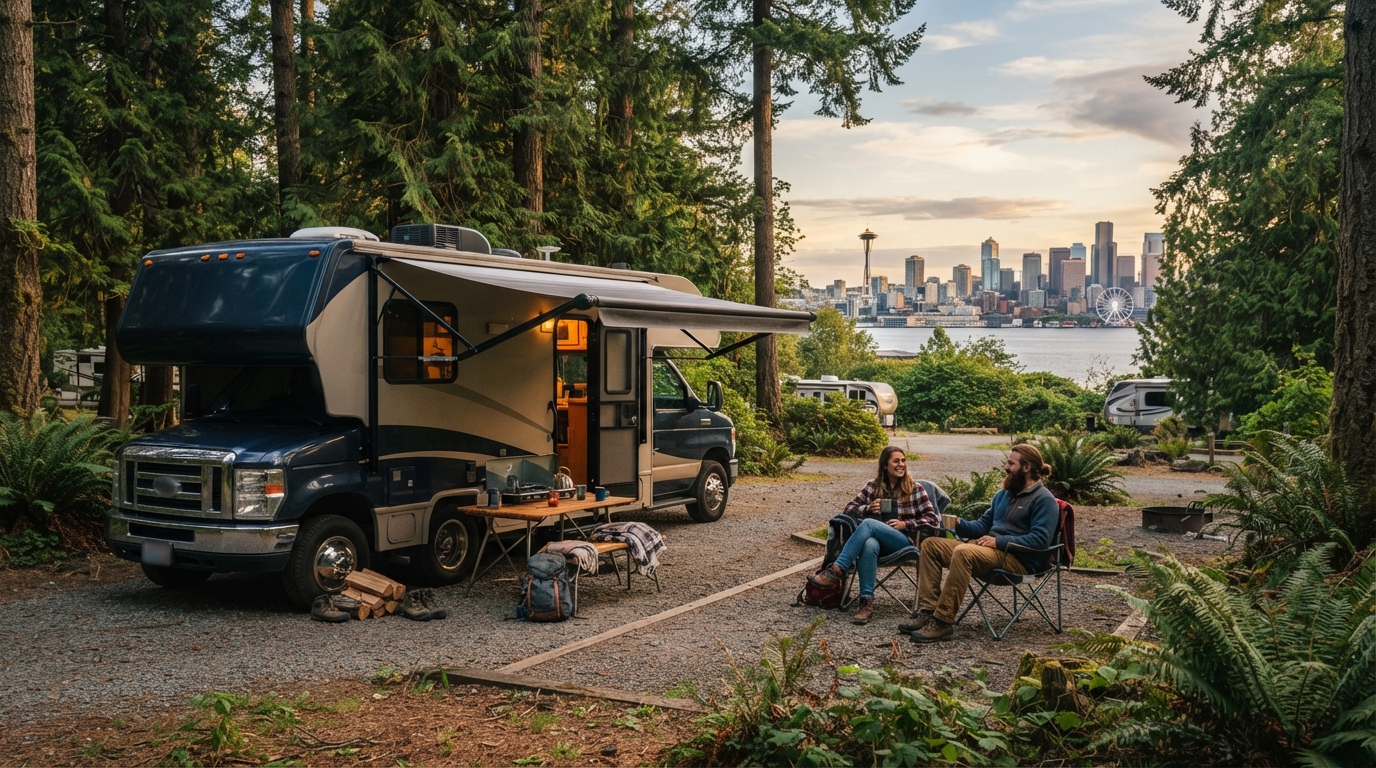 Seattle to Las Vegas - Incl. Yellowstone — campground with a motorhome