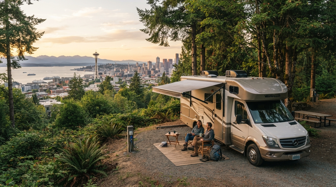 Seattle Roundtrip - Epic Inland Empire to Yellowstone — campground with a motorhome