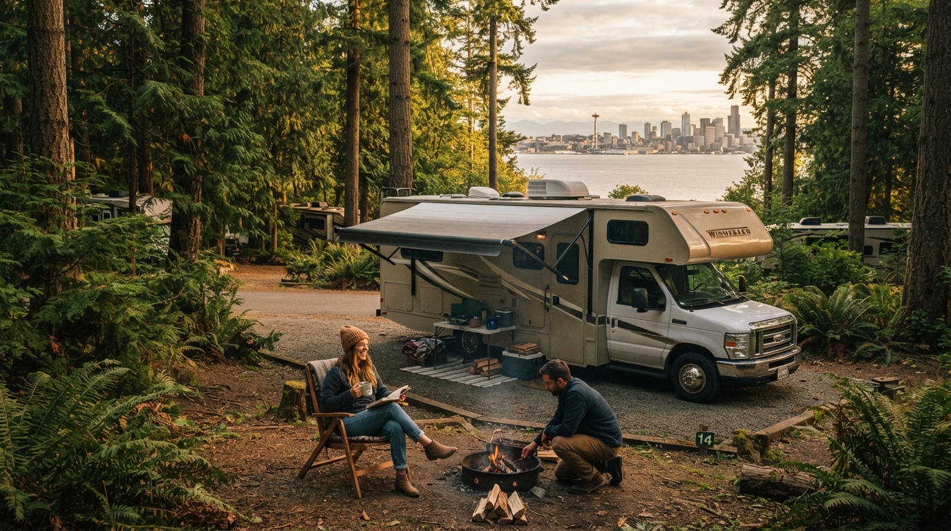 Seattle to Denver - Incl. Yellowstone — campground with a motorhome