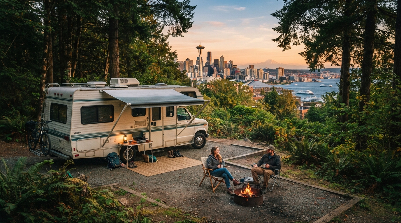 Seattle Roundtrip - The Epic Washington, BC, and Oregon Crossing — campground with a motorhome