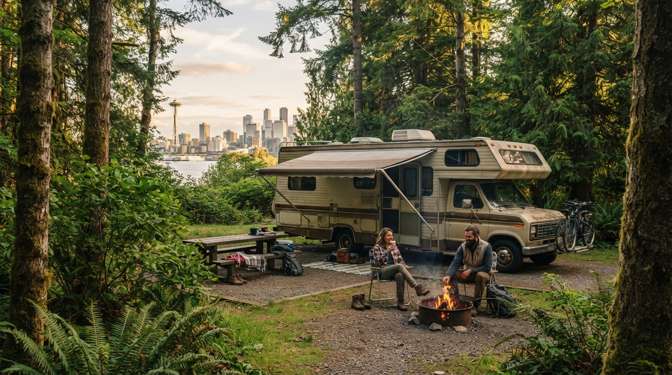 Seattle to Anchorage - Rockies & Northern Wonders Road Trip — campground with a motorhome
