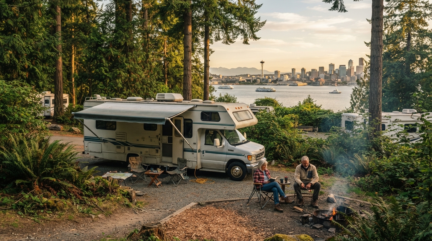 Seattle to Charlotte — campground with a motorhome