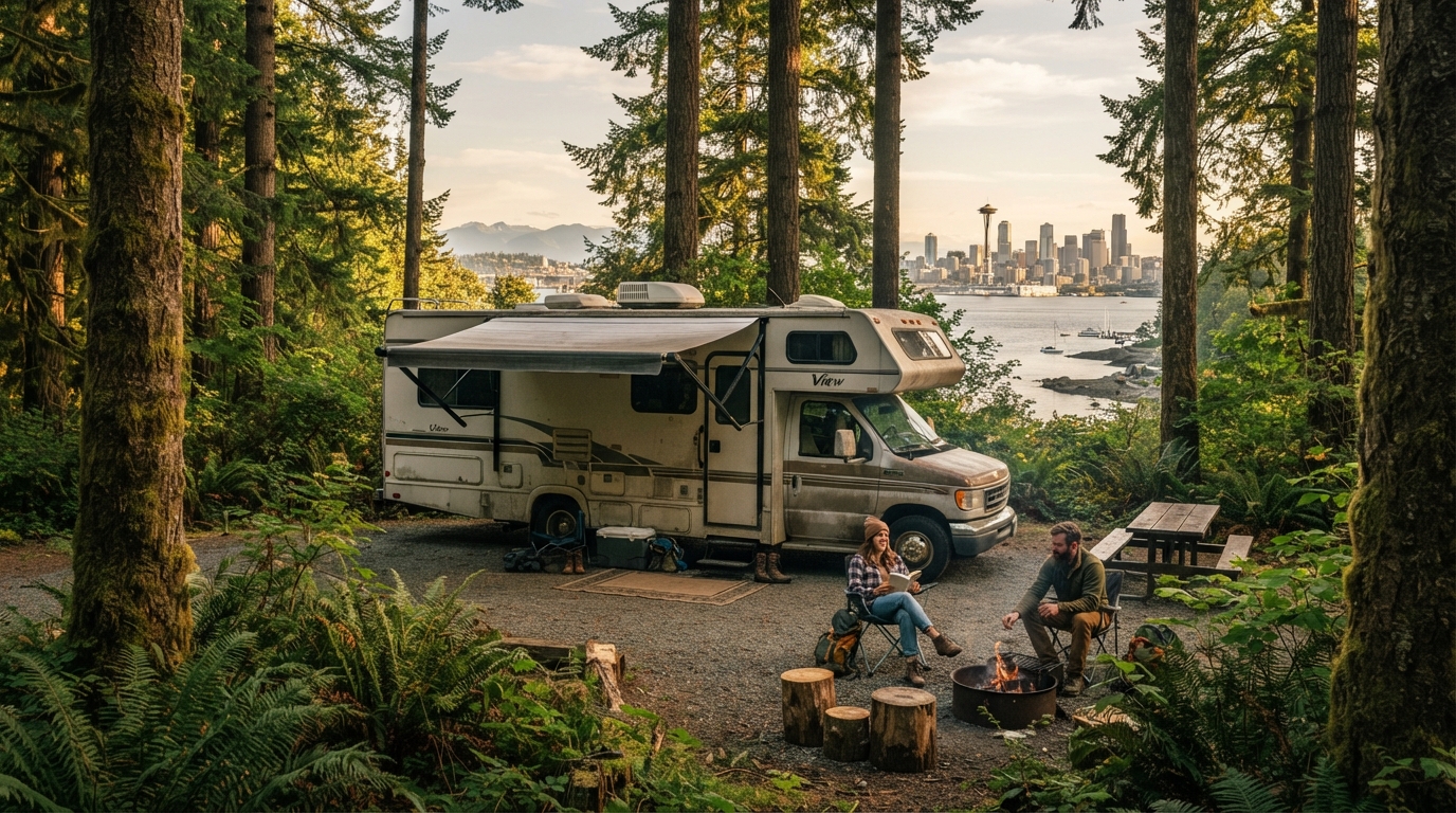 Seattle to Albuquerque - Desert Dreams & Coastal Culture — campground with a motorhome