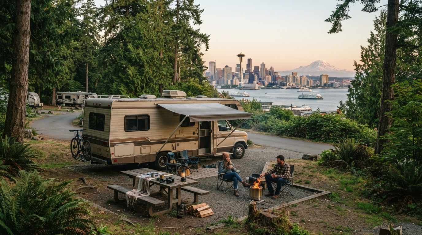 Seattle to Philadelphia - Glacier Trails to Liberty Bells — campground with a motorhome