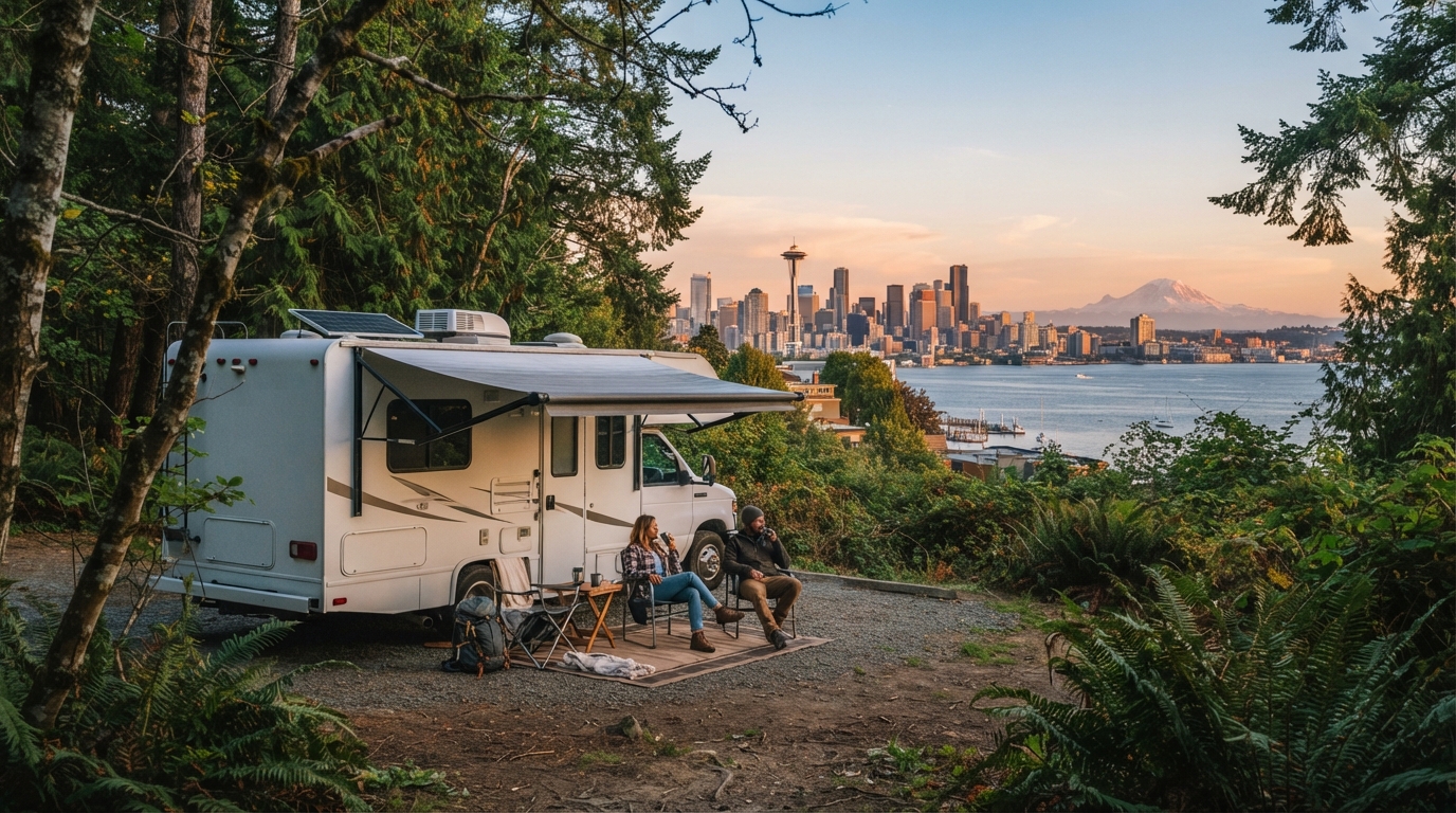 Seattle to Austin - Desert Dreams to City Scenes — campground with a motorhome