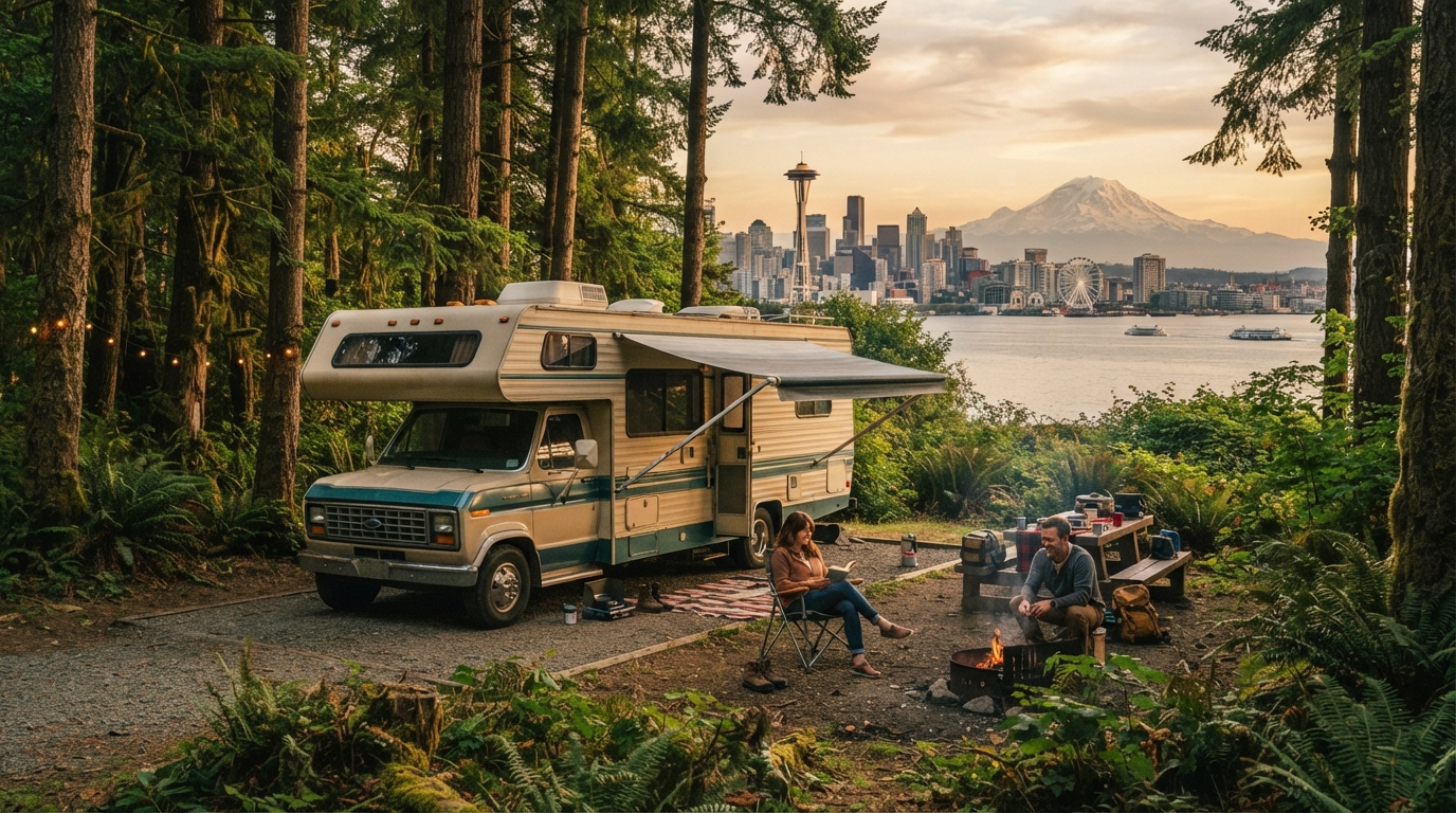 Seattle to Washington DC - Pacific Pines to Potomac Pathways — campground with a motorhome