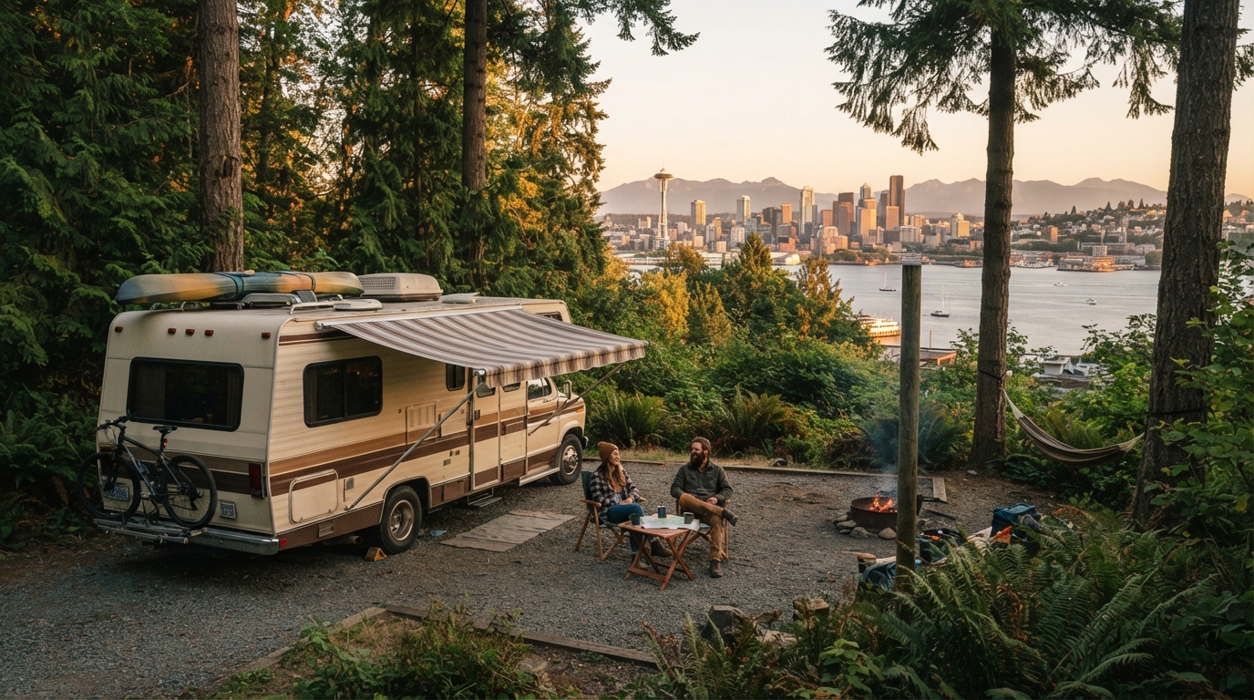 Seattle to Charlotte — campground with a motorhome