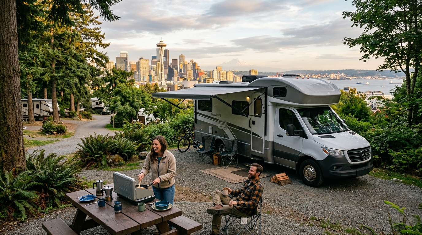 Seattle to Anchorage - Rockies & Northern Wonders Road Trip — campground with a motorhome