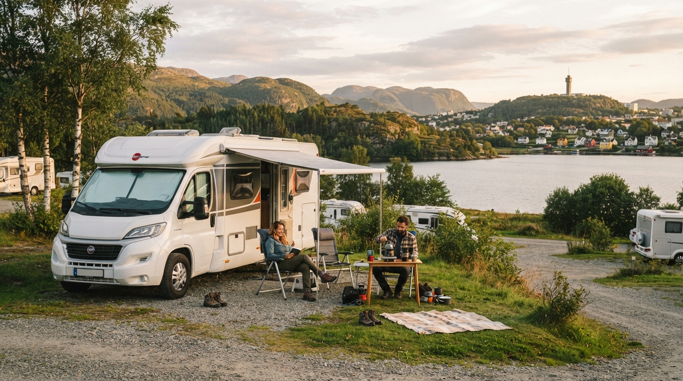 Stavanger to Tromsø - The Viking Trail — campground with a motorhome