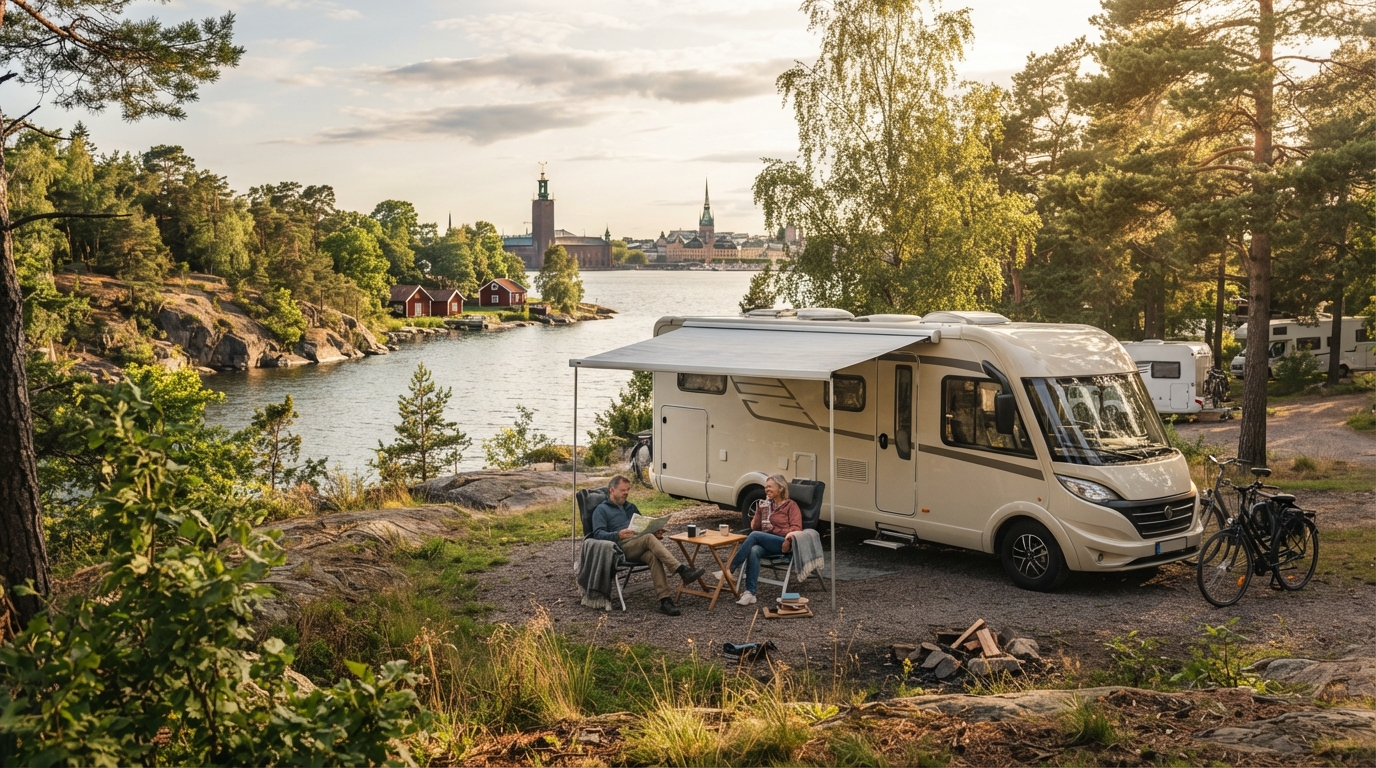 Stockholm Roundtrip - Nordic Trails: Sweden to Norway RV Journey — campground with a motorhome