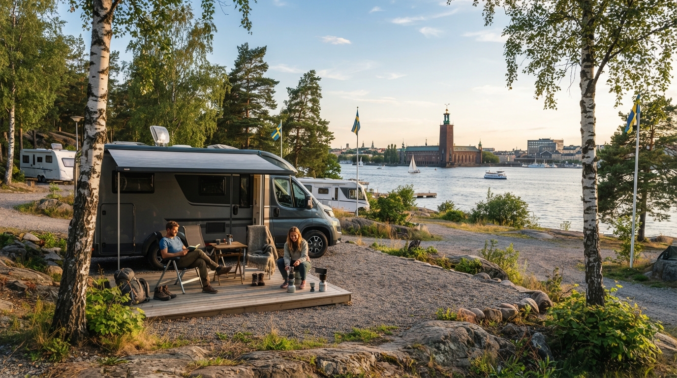Stockholm roundtrip - Scenic Sweden: Coastline and Countryside — campground with a motorhome
